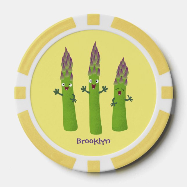 Cute asparagus singing vegetable trio cartoon poker chips (Front)