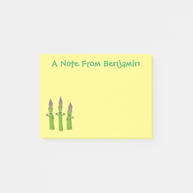 Cute asparagus singing vegetable trio cartoon post-it notes (Front)