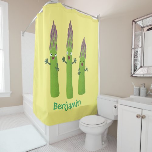 Cute asparagus singing vegetable trio cartoon shower curtain