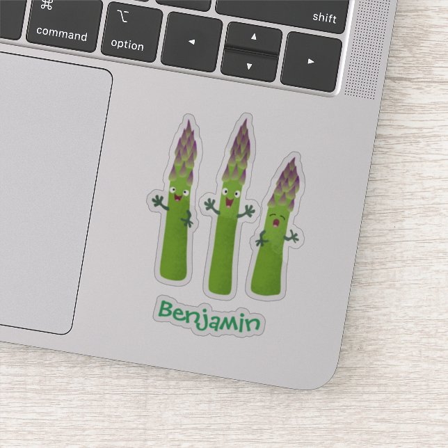 Cute asparagus singing vegetable trio cartoon sticker (Detail)