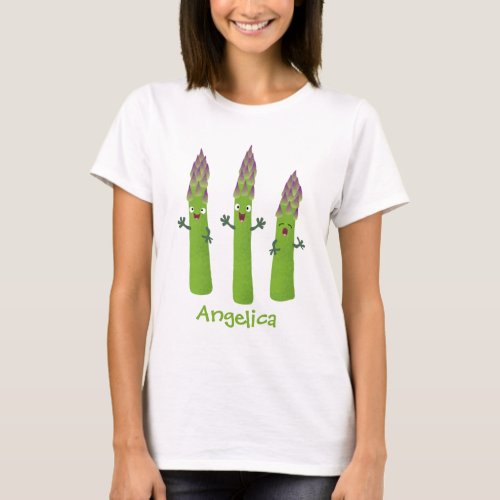 Cute asparagus singing vegetable trio cartoon T_Shirt