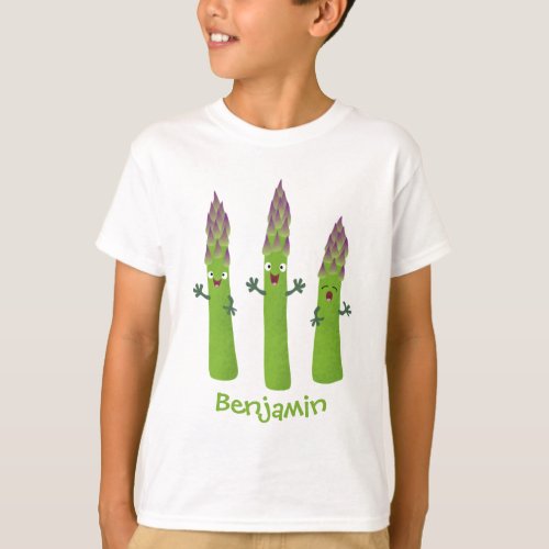 Cute asparagus singing vegetable trio cartoon T_Shirt