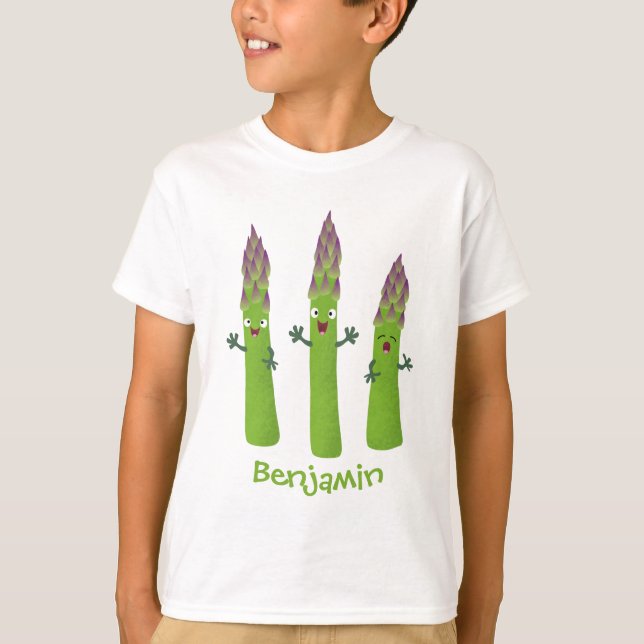 Cute asparagus singing vegetable trio cartoon T-Shirt (Front)