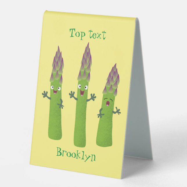Cute asparagus singing vegetable trio cartoon table tent (Front)