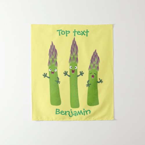 Cute asparagus singing vegetable trio cartoon  tapestry