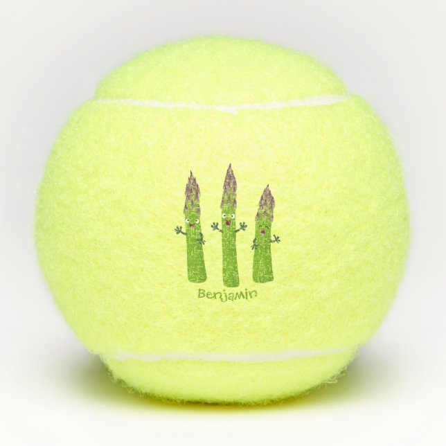 Cute asparagus singing vegetable trio cartoon tennis balls (Front)