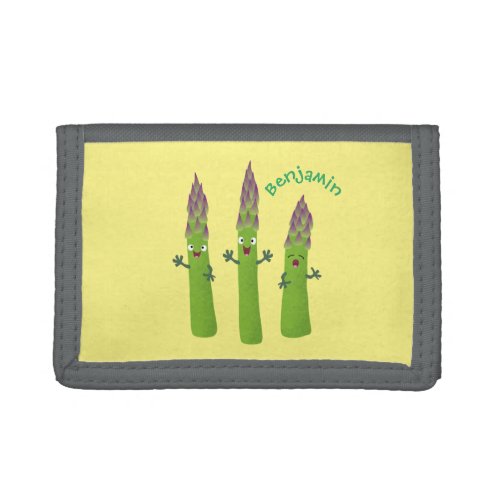 Cute asparagus singing vegetable trio cartoon trifold wallet