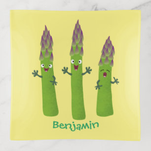 Cute asparagus singing vegetable trio cartoon trinket tray