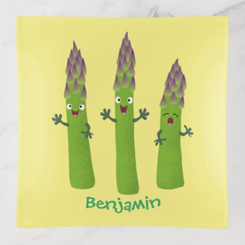 Cute asparagus singing vegetable trio cartoon trinket tray