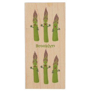 Cute asparagus singing vegetable trio cartoon wood flash drive