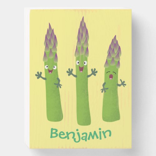 Cute asparagus singing vegetable trio cartoon wooden box sign