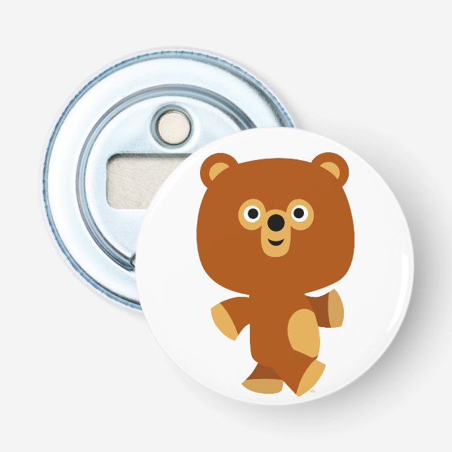 Cute Assertive Cartoon Bear Button Bottle Opener (Front)