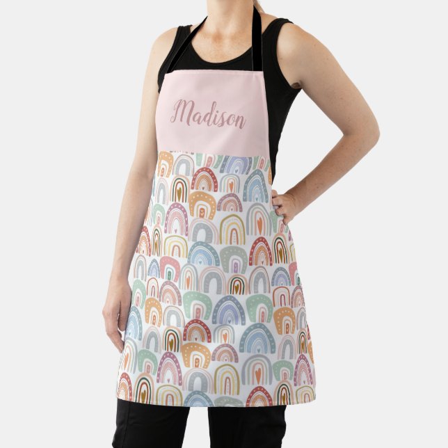 Cute Assorted Pastel Pink Rainbow Pattern Apron (Insitu)