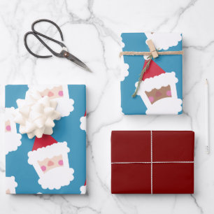 Cute Assorted Santa and Black Stanta Wrapping Paper Sheets