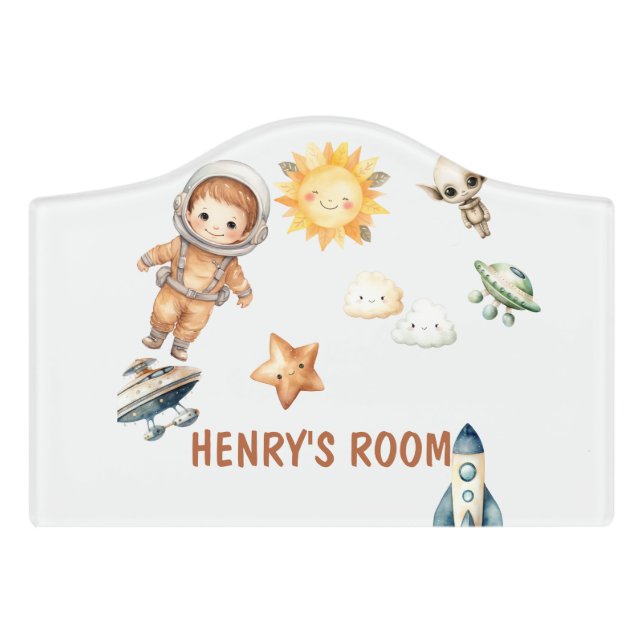 Cute Astronaut and Adorable Space Adventure Door Sign (Small Crest Front)