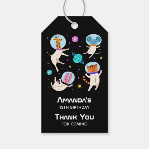 Cute Astronaut Animals Floating in Space Birthday Gift Tags