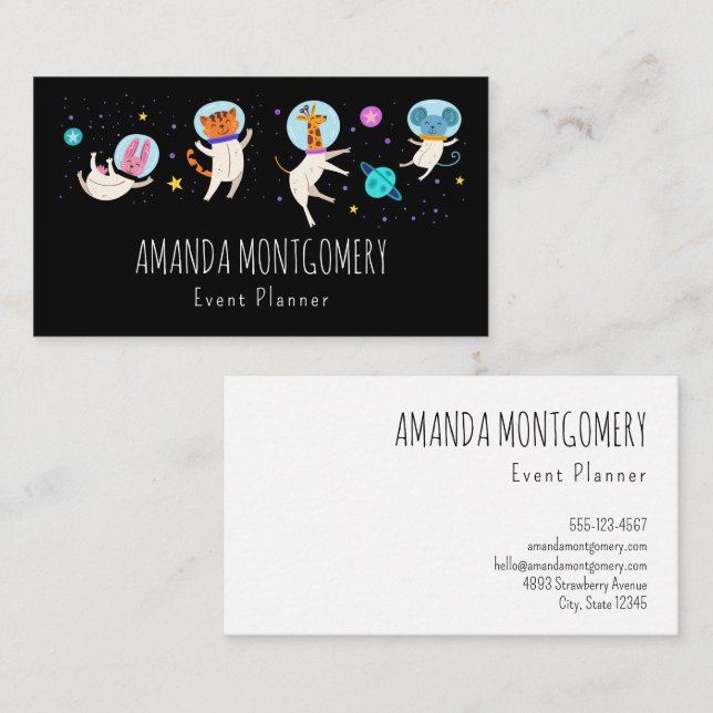 Cute Astronaut Animals Floating in Space Business Card (Front/Back)