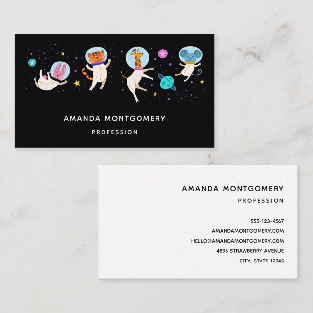 Cute Astronaut Animals Floating in Space Business Card (Front/Back)