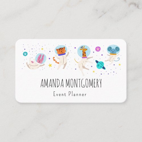 Cute Astronaut Animals Floating in Space Business Card