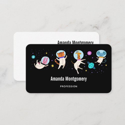 Cute Astronaut Animals Floating in Space Business Card