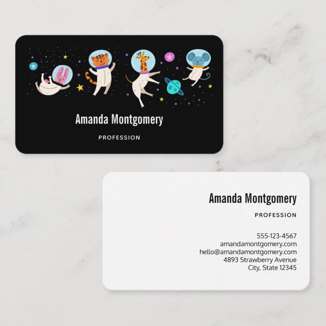 Cute Astronaut Animals Floating in Space Business Card (Front/Back)