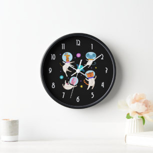 Cute Astronaut Animals Floating in Space Clock