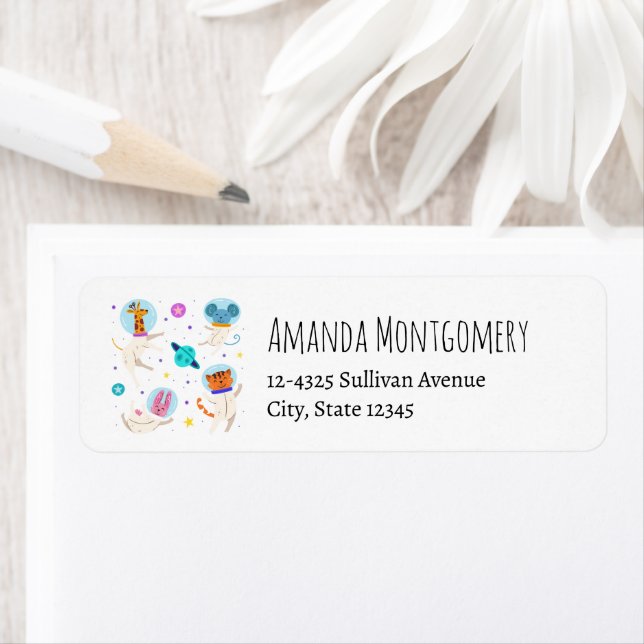 Cute Astronaut Animals Floating in Space Label (Insitu)