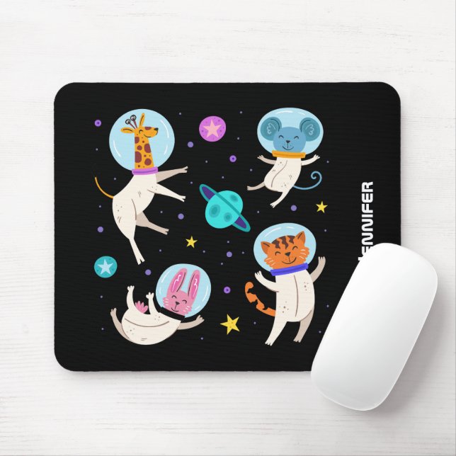 Cute Astronaut Animals Floating in Space Mouse Pad (With Mouse)