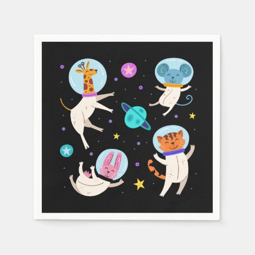 Cute Astronaut Animals Floating in Space Napkins