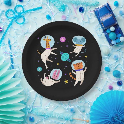 Cute Astronaut Animals Floating in Space Paper Plates