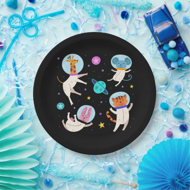 Cute Astronaut Animals Floating in Space Paper Plates (Party)