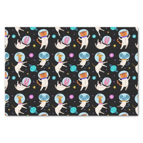 Cute Astronaut Animals Floating in Space Patterned Tissue Paper