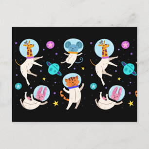  Cute Astronaut Animals Floating in Space Postcard