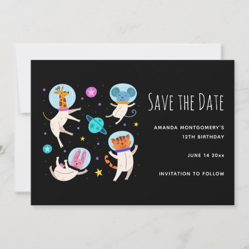 Cute Astronaut Animals Floating in Space Save The Date