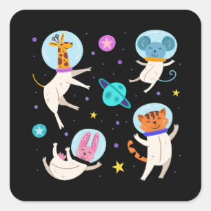 Cute Astronaut Animals Floating in Space Square Sticker