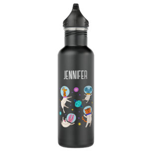 Cute Astronaut Animals Floating in Space Stainless Steel Water Bottle