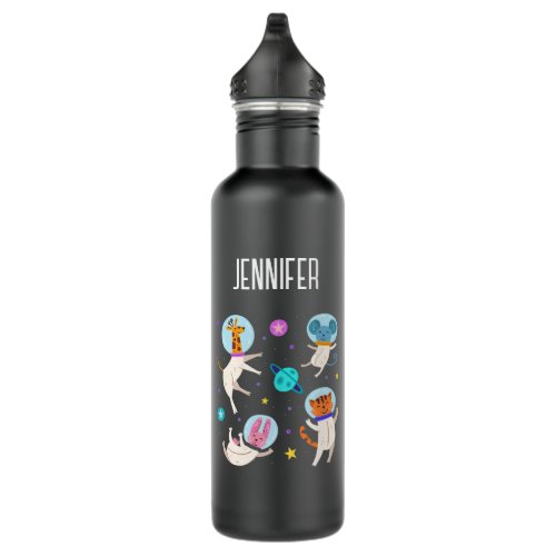 Cute Astronaut Animals Floating in Space Stainless Steel Water Bottle