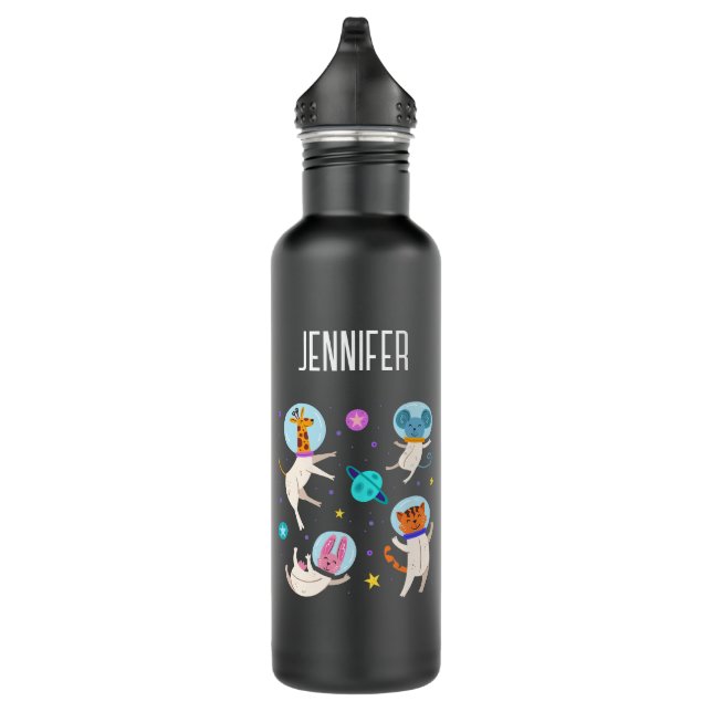 Cute Astronaut Animals Floating in Space Stainless Steel Water Bottle (Right)