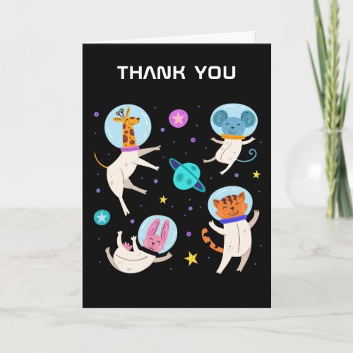 Cute Astronaut Animals Floating in Space Thank You Card