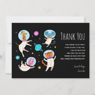 Cute Astronaut Animals Floating in Space Thank You Card