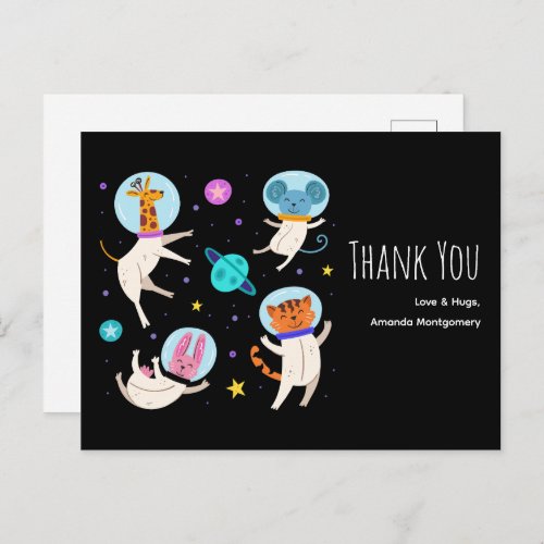 Cute Astronaut Animals Floating in Space Thank You Postcard