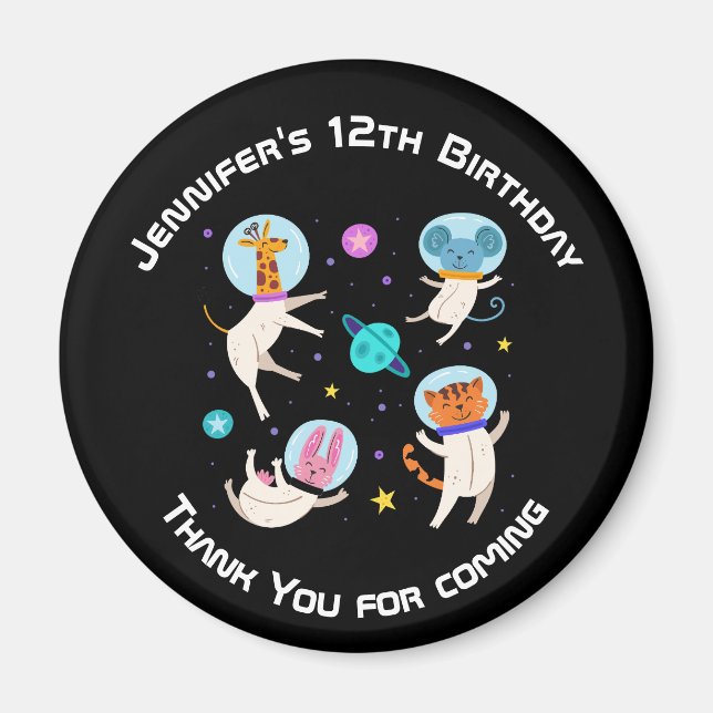 Cute Astronaut Animals in Space Event Thank You Magnet (Front)