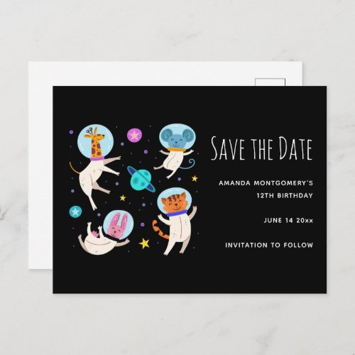 Cute Astronaut Animals in Space Save the Date Invitation Postcard