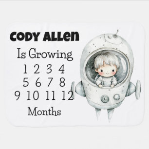 Cute Astronaut Baby Milestone Personalized Blanket