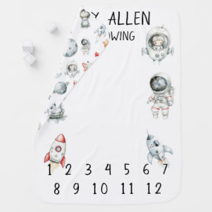 Cute Astronaut Baby Milestone Personalized Blanket