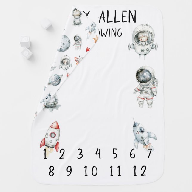Cute Astronaut Baby Milestone Personalized Blanket (In Situ)