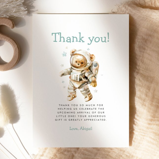 Cute Astronaut Bear Baby Shower Thank You Card (Creator Uploaded)