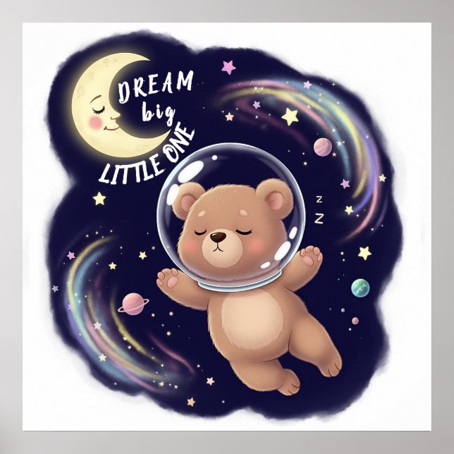 Cute Astronaut Bear, Nursery Customizable Poster (Front)