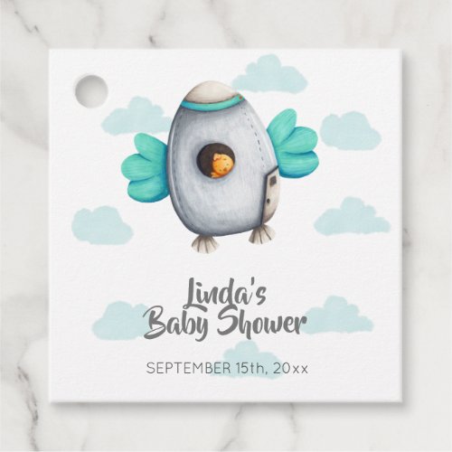 Cute Astronaut Bird and Spaceship Baby Shower  Favor Tags