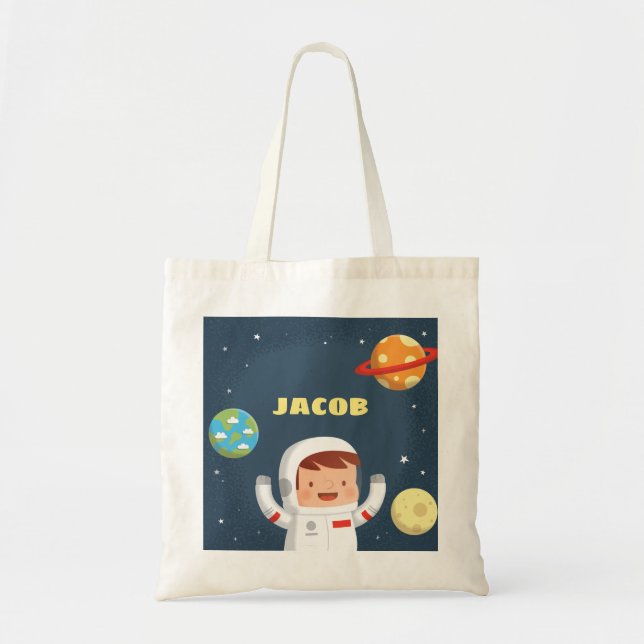 Cute Astronaut Boy Galaxy Outer Space Tote Bag (Front)